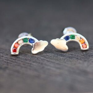 New Small Rainbow Cloud Earrings Sterling Silver, Tiny Studs